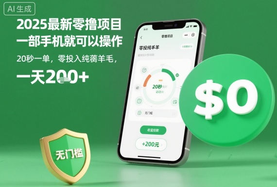 2025最新零撸项目，一部手机就可以操作，20秒一单，零投入纯薅羊毛，无门槛，一天200+【揭秘】_菜菜笔记