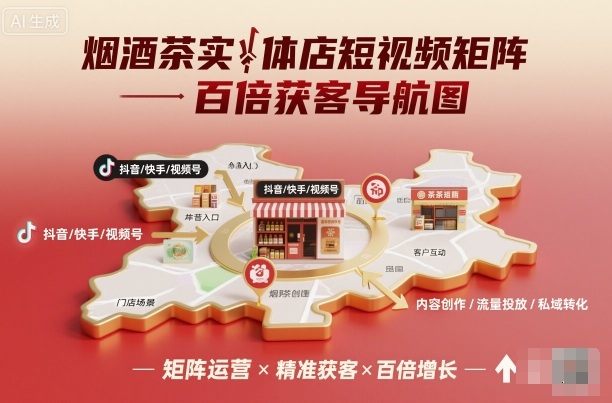 烟酒茶实体店短视频矩阵百倍获客导航图_菜菜笔记