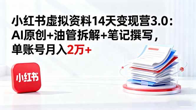 （16273期）小红书虚拟资料14天变现营3.0：AI原创+油管拆解+笔记撰写，单账号月入2万+_菜菜笔记