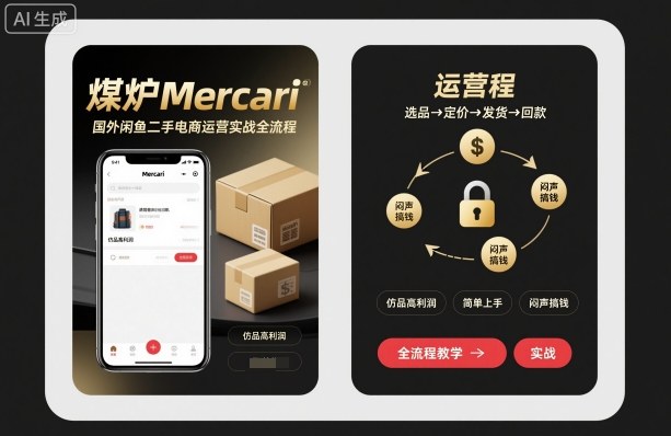 煤炉Mercari国外闲鱼二手电商运营实战全流程，仿品高利润，简单上手，闷声搞钱_菜菜笔记
