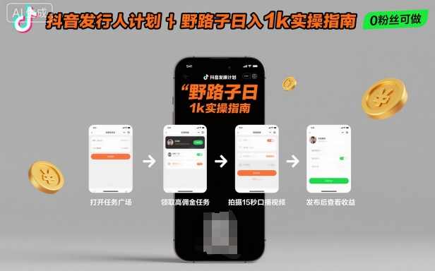抖音发行人计划全新野路子玩法，随时随地，只要有手机，就能操作，日入1k+【揭秘】_菜菜笔记