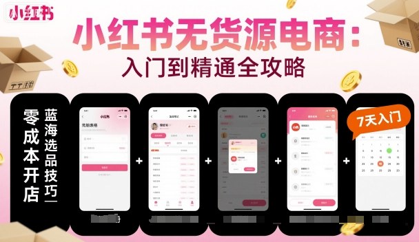 小红书无货源电商，入门到精通，开店+选品+笔记+剪辑+赛道+内容_菜菜笔记