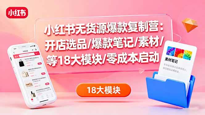 （16289期）小红书无货源爆款复制营：开店选品/爆款笔记/素材/等18大模块/零成本启动_菜菜笔记