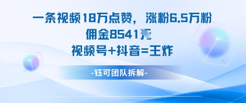 一条视频18W点赞，涨粉6.5W粉佣金8541米，视频号+抖音=王炸_菜菜笔记