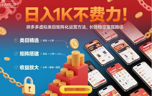 日入1K不费力！拼多多虚拟类目矩阵化运营方法，长效稳定变现路径_菜菜笔记