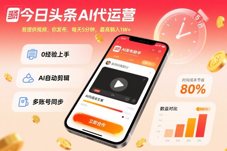 今日头条AI代运营，我提供视频，你发布，每天5分钟，最高躺入1W+【揭秘】_菜菜笔记