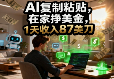 AI复制粘贴，在家挣美金，1天收入87美刀，适合小白，长久的被动收入_菜菜笔记
