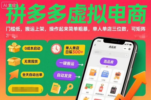 拼多多虚拟电商，门槛低，搬运上架，操作起来简单粗暴，单人单店三位数，可矩阵_菜菜笔记