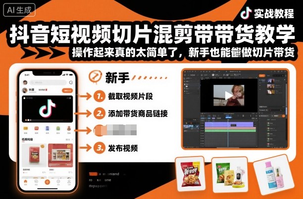 抖音短视频切片混剪带货教学,操作起来真的太简单了,新手也能做切片带货_菜菜笔记