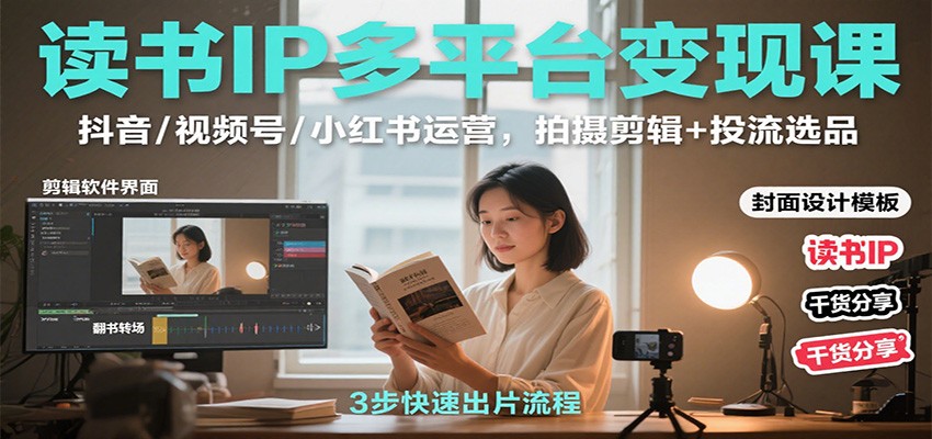 读书IP多平台变现课：抖音/视频号/小红书运营，拍摄剪辑+投流选品_菜菜笔记