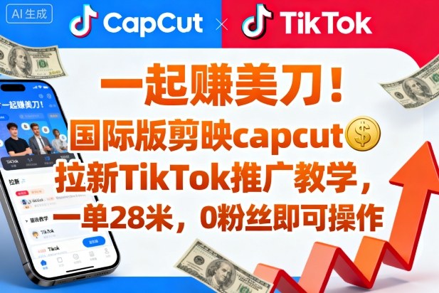 一起賺美刀！国际版剪映capcut拉新TikTok推广教学，一单28米，0粉丝即可操作（附推广入口和教学）_菜菜笔记