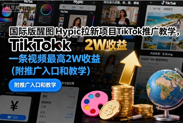 国际版醒图Hypic拉新项目TikTok推广教学，一条视频最高2W收益（附推广入口和教学）_菜菜笔记