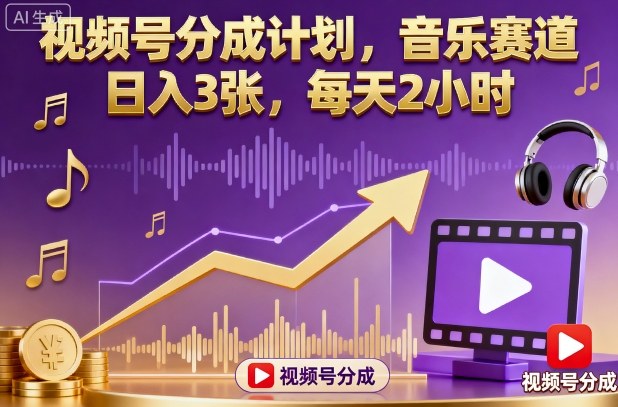 视频号分成计划，音乐赛道，日入3张，每天2小时_菜菜笔记