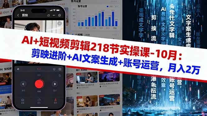 （16353期）AI+短视频剪辑218节实操课-10月：剪映进阶+AI文案生成+账号运营，月入2万_菜菜笔记