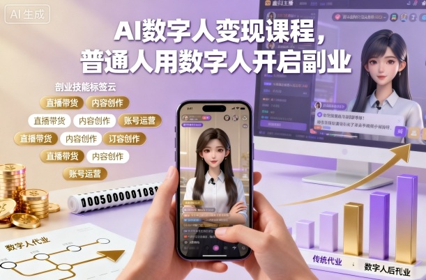 AI数字人变现课程,普通人用数字人开启副业_菜菜笔记
