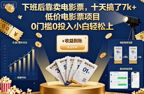 下班后靠卖电影票，十天搞了7k+，低价电影票项目，0门槛0投入小白轻松上手【揭秘】_菜菜笔记