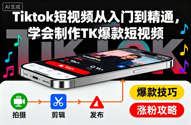 Tiktok短视频从入门到精通，学会制作TK爆款短视频_菜菜笔记