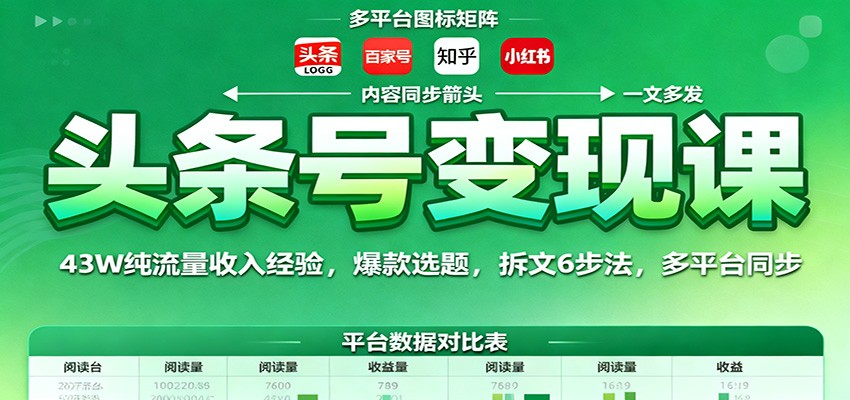 头条号变现课:43W纯流量收入经验,爆款选题,拆文6步法,多平台同步_菜菜笔记