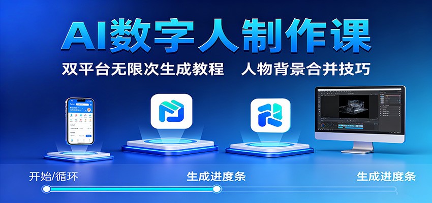 AI数字人制作课：双平台无限次生成教程，人物背景合并技巧_菜菜笔记