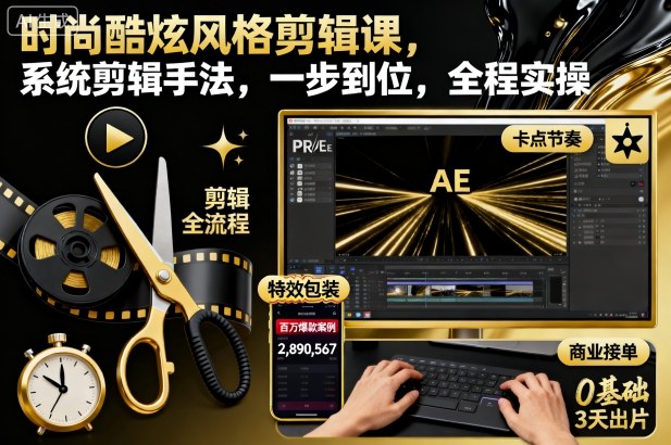 时尚酷炫风格剪辑课，系统剪辑手法，一步到位，全程实操_菜菜笔记