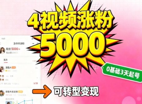 小红书暴力起号方法，四个视频涨粉5000，起号后可转型，操作简单，对小白友好_菜菜笔记