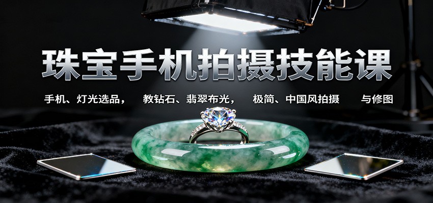 珠宝手机拍摄技能课:手机、 灯光选品，教钻石、翡翠布光，极简、中国风拍摄与修图_菜菜笔记
