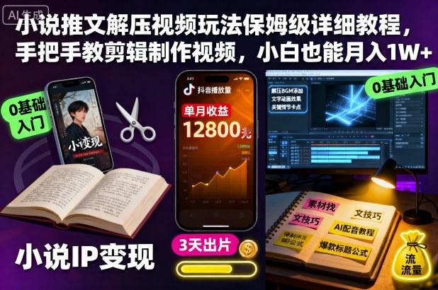 小说推文解压视频玩法保姆级详细教程，手把手教剪辑制作视频，小白也能月入1W+_菜菜笔记