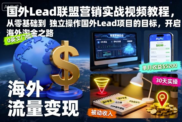 国外Lead联盟营销实战视频教程，从零基础到独立操作国外Lead项目的目标，开启海外淘金之路_菜菜笔记