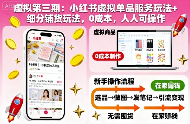 虚拟第三期:小红书虚拟单品服务玩法+细分铺货玩法,0成本,人人可操作_菜菜笔记