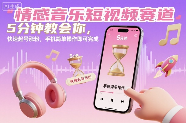情感音乐短视频赛道，5分钟教会你，快速起号涨粉，手机简单操作即可完成_菜菜笔记