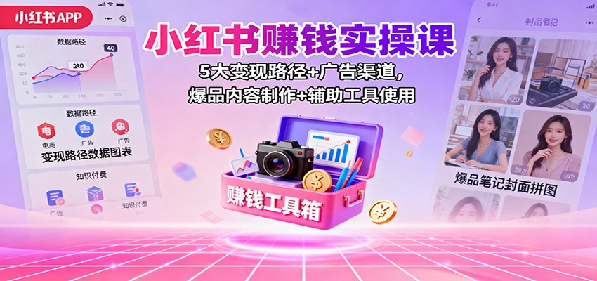 小红书赚钱实操课：5大变现路径+广告渠道，爆品内容制作+辅助工具使用_菜菜笔记
