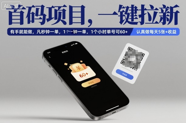 首码项目，一键拉新，有手就能做，几秒钟一单，1个小时单号可60+，认真做每天5张+收益【揭秘】_菜菜笔记