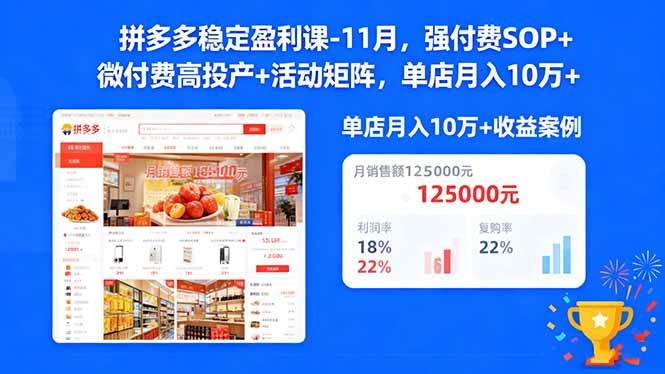 （16473期）拼多多稳定盈利课-11月，强付费SOP+微付费高投产+活动矩阵，单店月入10万+_菜菜笔记