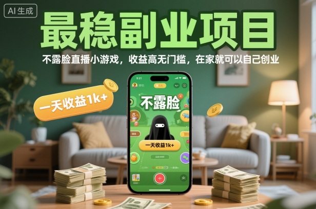 最稳副业项目，不露脸直播小游戏，收益高无门槛，一天收益1k+，在家就可以自己创业【揭秘】_菜菜笔记