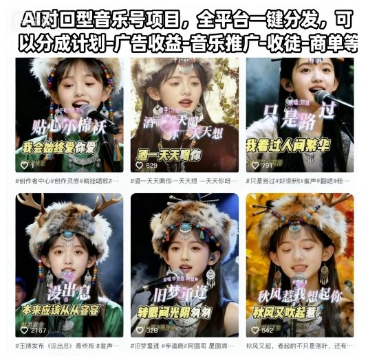 AI对口型音乐号项目，全平台一键分发，可以分成计划-广告收益-音乐推广-收徒-商单等_菜菜笔记