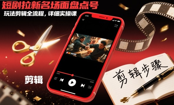 短剧拉新名场面盘点号玩法剪辑全流程，详细实操课_菜菜笔记