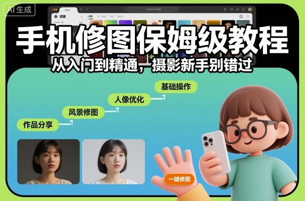 手机修图保姆级教程，从入门到精通，摄影新手别错过_菜菜笔记