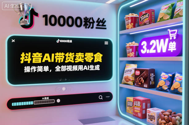 抖音AI带货卖零食，操作简单，全部视频用AI生成，一万粉丝，卖了3.2W单_菜菜笔记