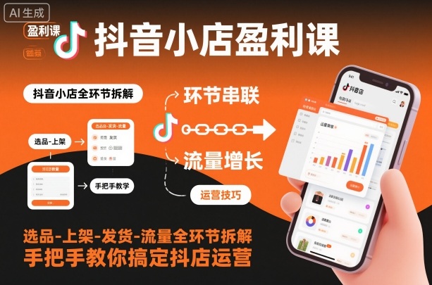 抖音小店盈利课-选品-上架-发货-流量全环节拆解，手把手教你搞定抖店运营_菜菜笔记