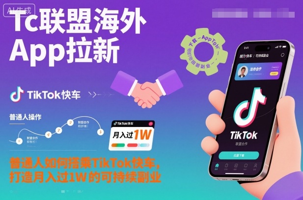 Tc联盟海外App拉新：普通人如何搭乘TikTok快车，打造月入过1W的可持续副业_菜菜笔记