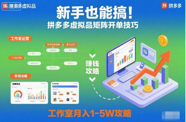 新手也能搞！拼多多虚拟品矩阵开单技巧，工作室月入1-5W攻略【揭秘】_菜菜笔记