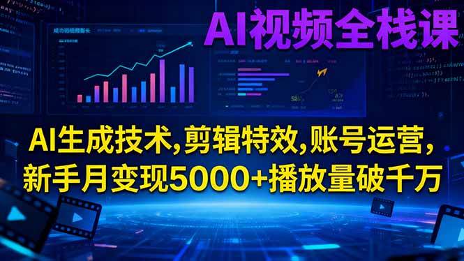 （16603期）AI视频全栈课:AI生成技术,剪辑特效,账号运营,新手月变现5000+播放量破千万_菜菜笔记