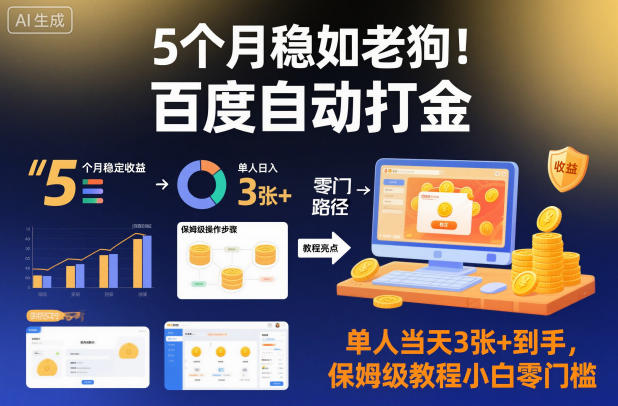 5个月稳如老狗！百度自动打金，单人当天3张+到手，保姆级教程小白零门槛【揭秘】_菜菜笔记