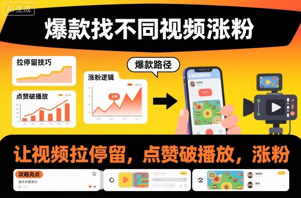 爆款找不同视频涨粉，让视频拉停留，实现点赞，破播放，涨粉_菜菜笔记
