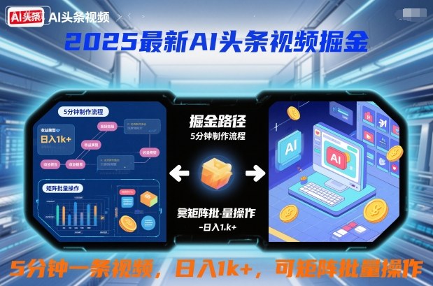 2025最新AI头条视频掘金，5分钟一条视频，日入1k＋，可矩阵批量操作_菜菜笔记