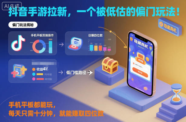 抖音手游拉新，一个被低估的偏门玩法！手机平板都能玩，每天只需十分钟，就能賺取四位数【揭秘】_菜菜笔记