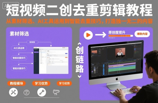 短视频二创去重剪辑教程，从素材筛选、AI工具运用到智能去重技巧，打造独一无二的内容_菜菜笔记