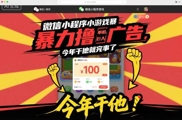 微信小程序小游戏暴力撸广告，单机日入100，今年干他就完事了_菜菜笔记
