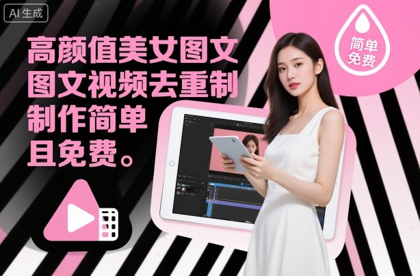 高颜值美女图文视频去重制作教学，制作简单且免费_菜菜笔记