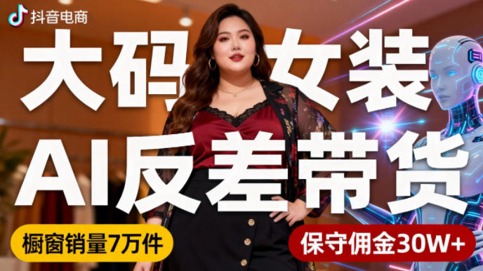 抖音小众赛道，大码女装AI反差带货，不用直播，每天6条作品，橱窗卖7万件，保守佣金30W+_菜菜笔记